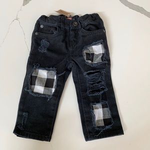 Skinny Distressed Jeans Black & White Flannel 6/9M